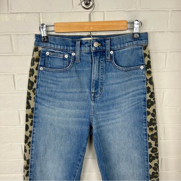 Madewell Classic Straight Jeans w/ Leopard Leg Stripe Size 26 - Picture 6 of 11